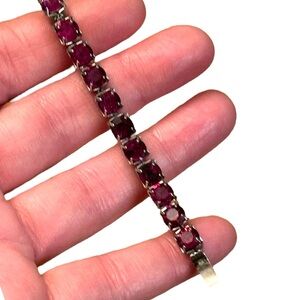 Vintage Elegant Ruby Red crystal Mid Century 1950s silver finish Bracelet